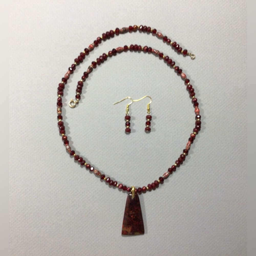 Red Ruby Jade Necklace and Earring Set